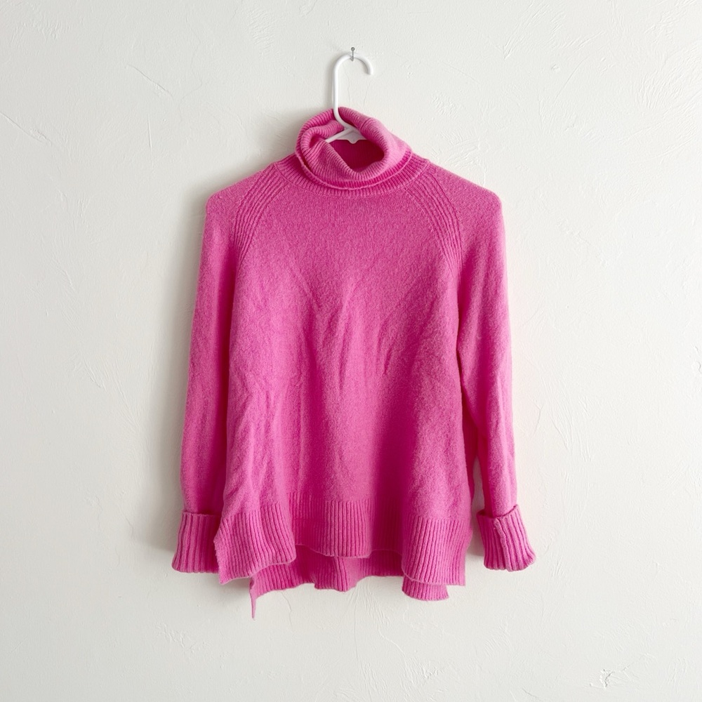 Hot Pink J Crew Sweater Turtleneck High Neck Bright Electric Knit Wool Alpaca